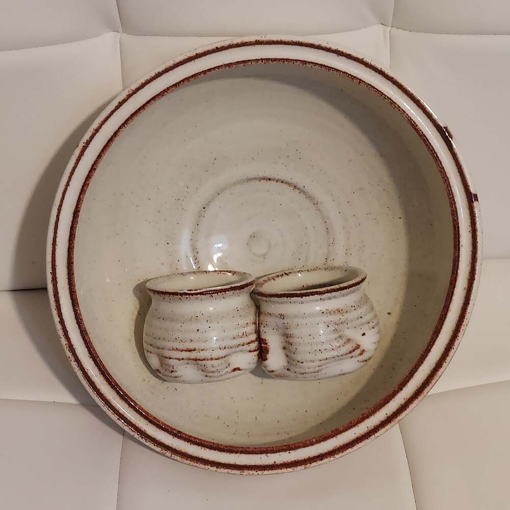 Studio Art Pottery Artist Signed & ROM Marked 9.5" Wall Art w Leather